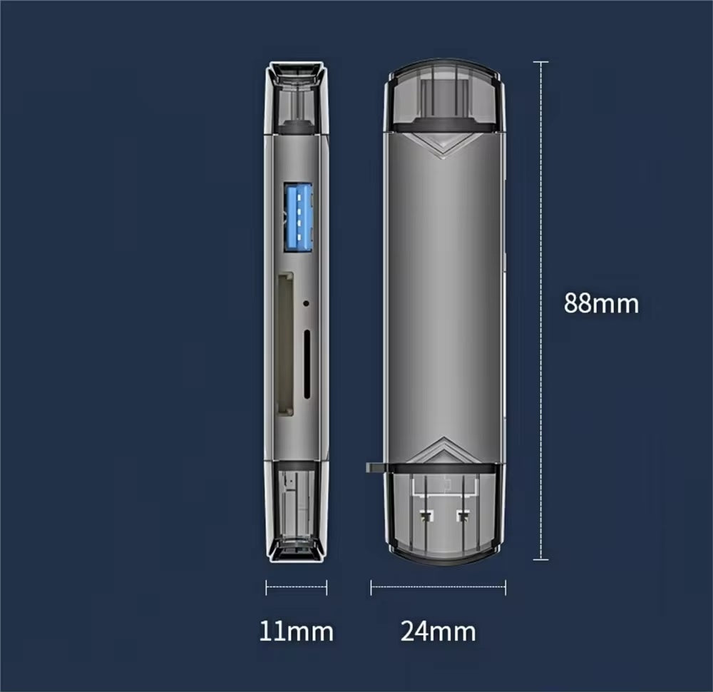 6-in-1 Kartenleser USB 3.0 Speicherkartenleser Typ-C Micro USB SD TF OTG Grau