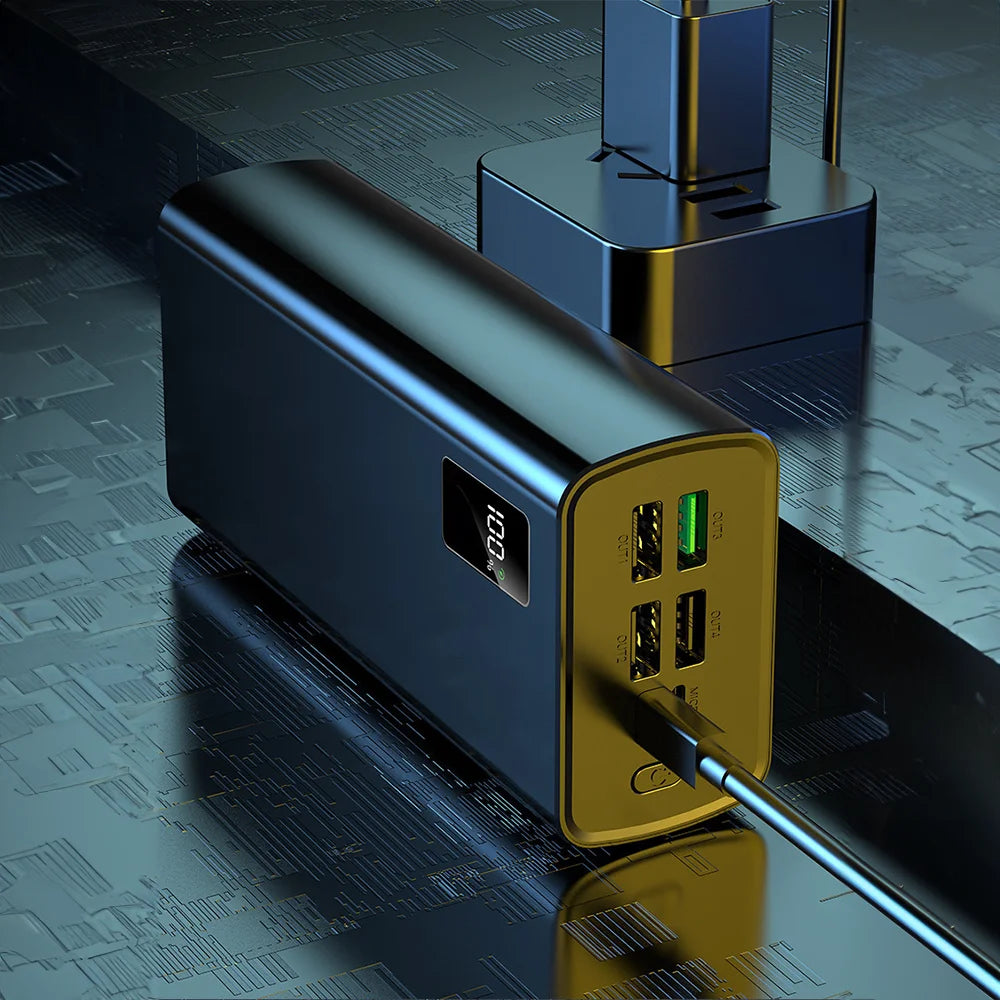 50000mAh Powerbank mit Schnellladefunktion, LED-Anzeige und 4 USB-Ausgängen – Tragbares Ladegerät für Huawei, iPhone, Xiaomi und Laptops
