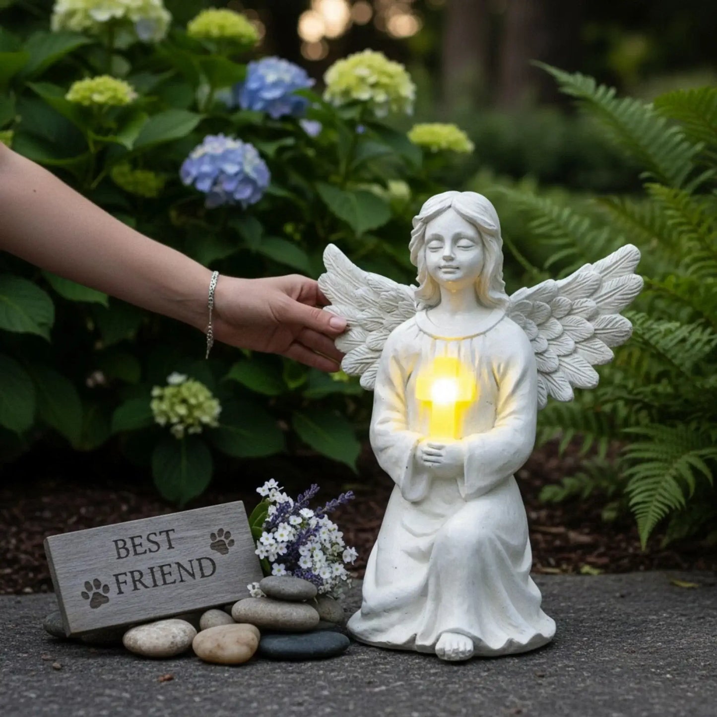 Engel Figur Gartendeko Solar Gartenfiguren Außen LED 22x16 Schutzengel Grab