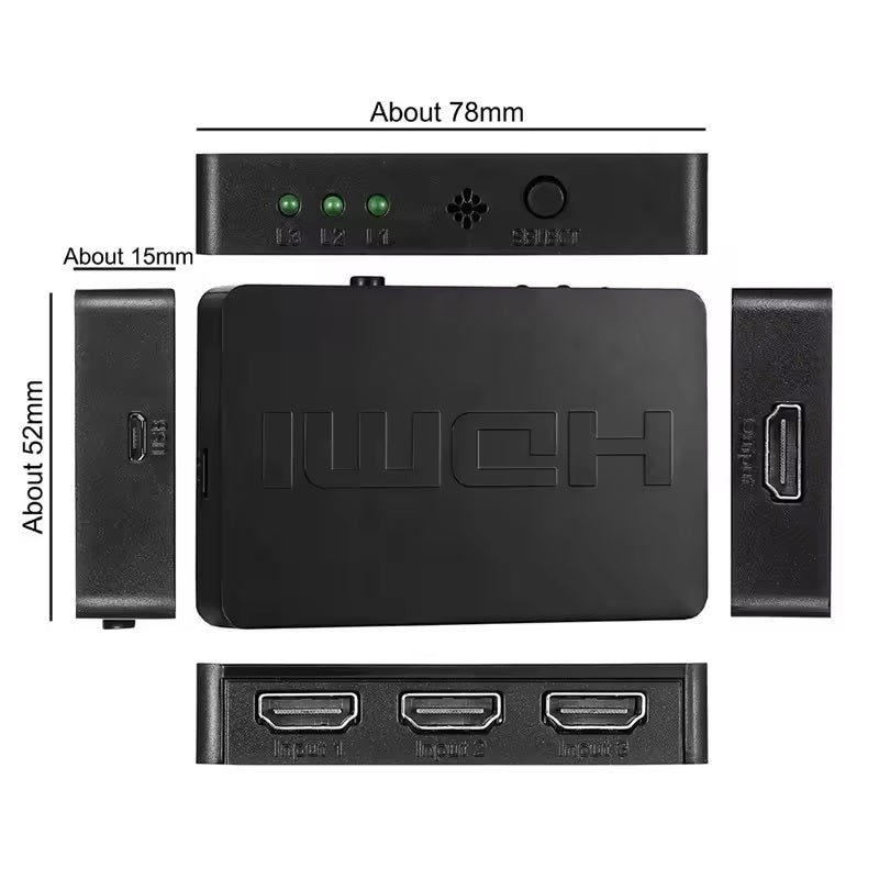 3-in-1-out HDMI Switch Umschalter Fernbedienung Ultra HD 4K oder Full HD 1080p