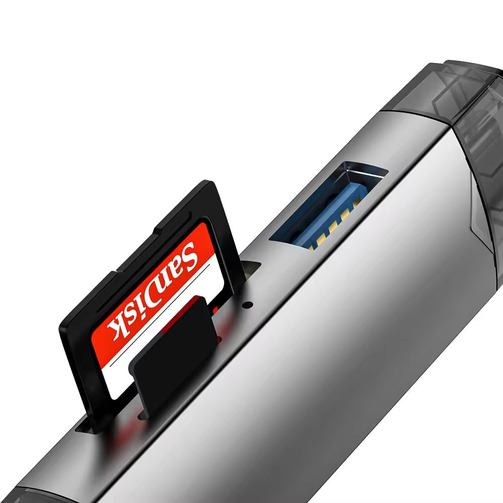 6-in-1 Kartenleser USB 3.0 Speicherkartenleser Typ-C Micro USB SD TF OTG Grau
