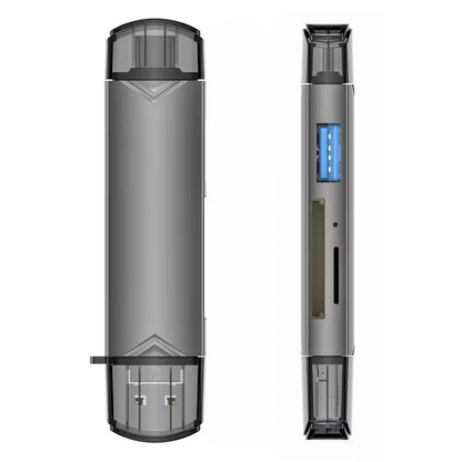 6-in-1 Kartenleser USB 3.0 Speicherkartenleser Typ-C Micro USB SD TF OTG Grau