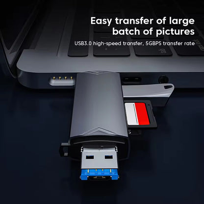 6-in-1 Kartenleser USB 3.0 Speicherkartenleser Typ-C Micro USB SD TF OTG Grau