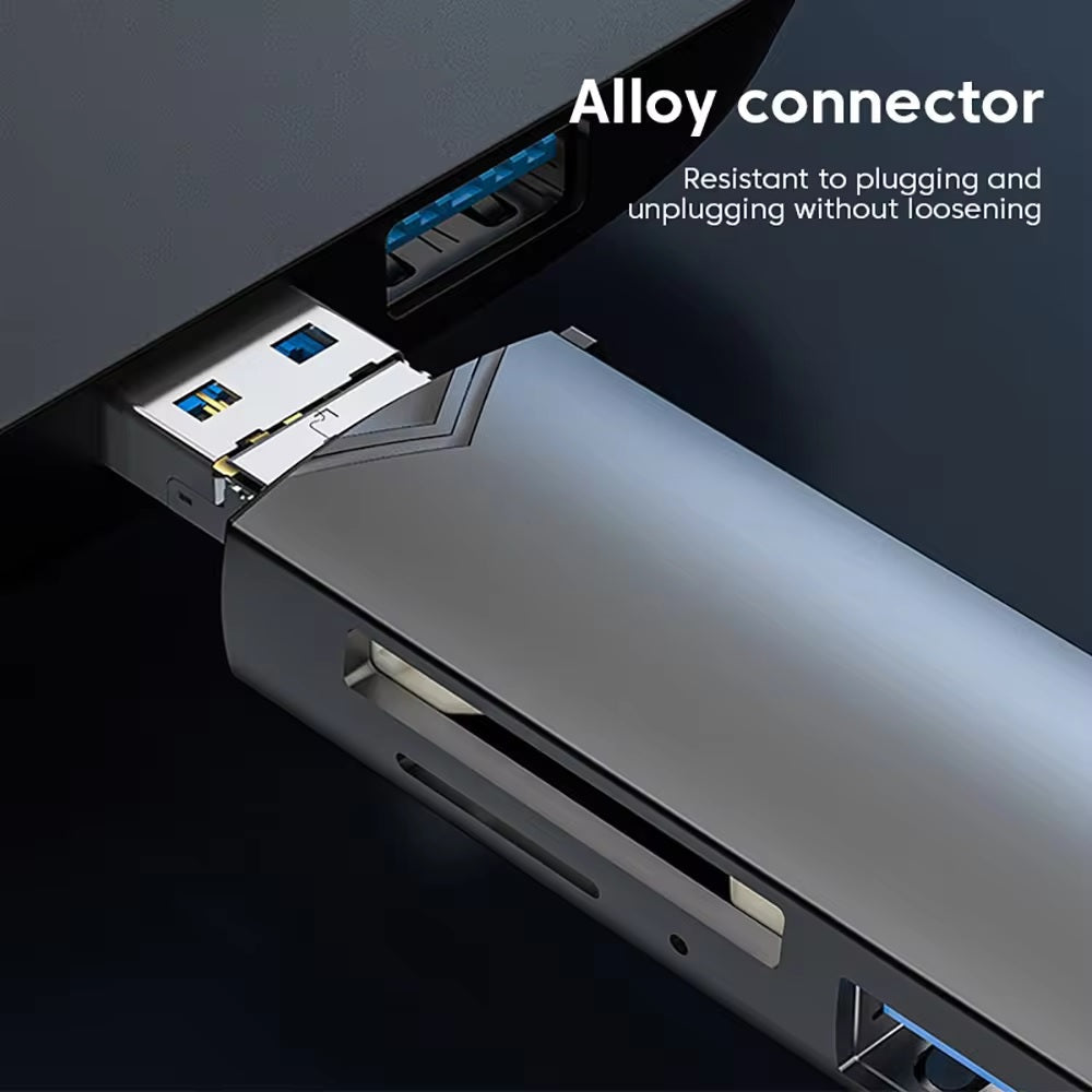 6-in-1 Kartenleser USB 3.0 Speicherkartenleser Typ-C Micro USB SD TF OTG Grau