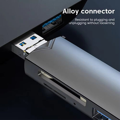 6-in-1 Kartenleser USB 3.0 Speicherkartenleser Typ-C Micro USB SD TF OTG Grau