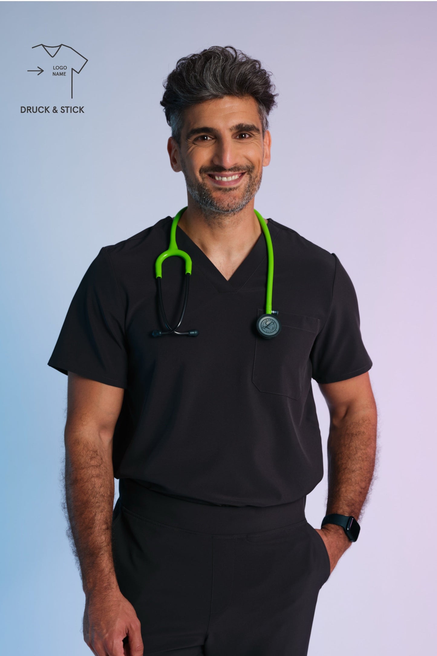 Medizinkleidung Active Scrub Kasack "Pete" – Schwarz für Pflege und Klinik Herren