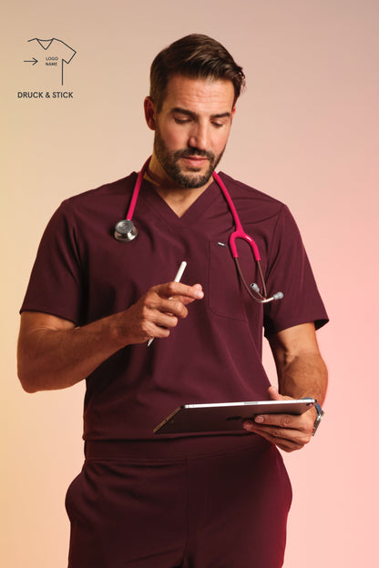 Medizinkleidung Active Kasack "Pete" – Bordeaux für Pflege und Klinik Herren