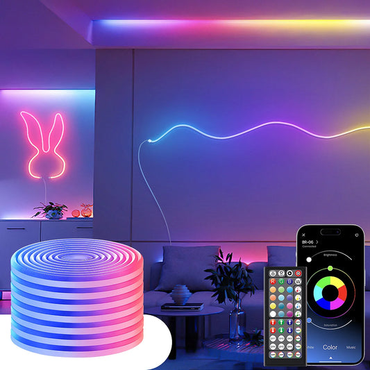 LED-Neon-Lichterkette mit App-/Fernbedienungssteuerung, 24 V, Musiksynchronisation, wasserdicht, flexibel, DIY-Design, RGB-Streifen