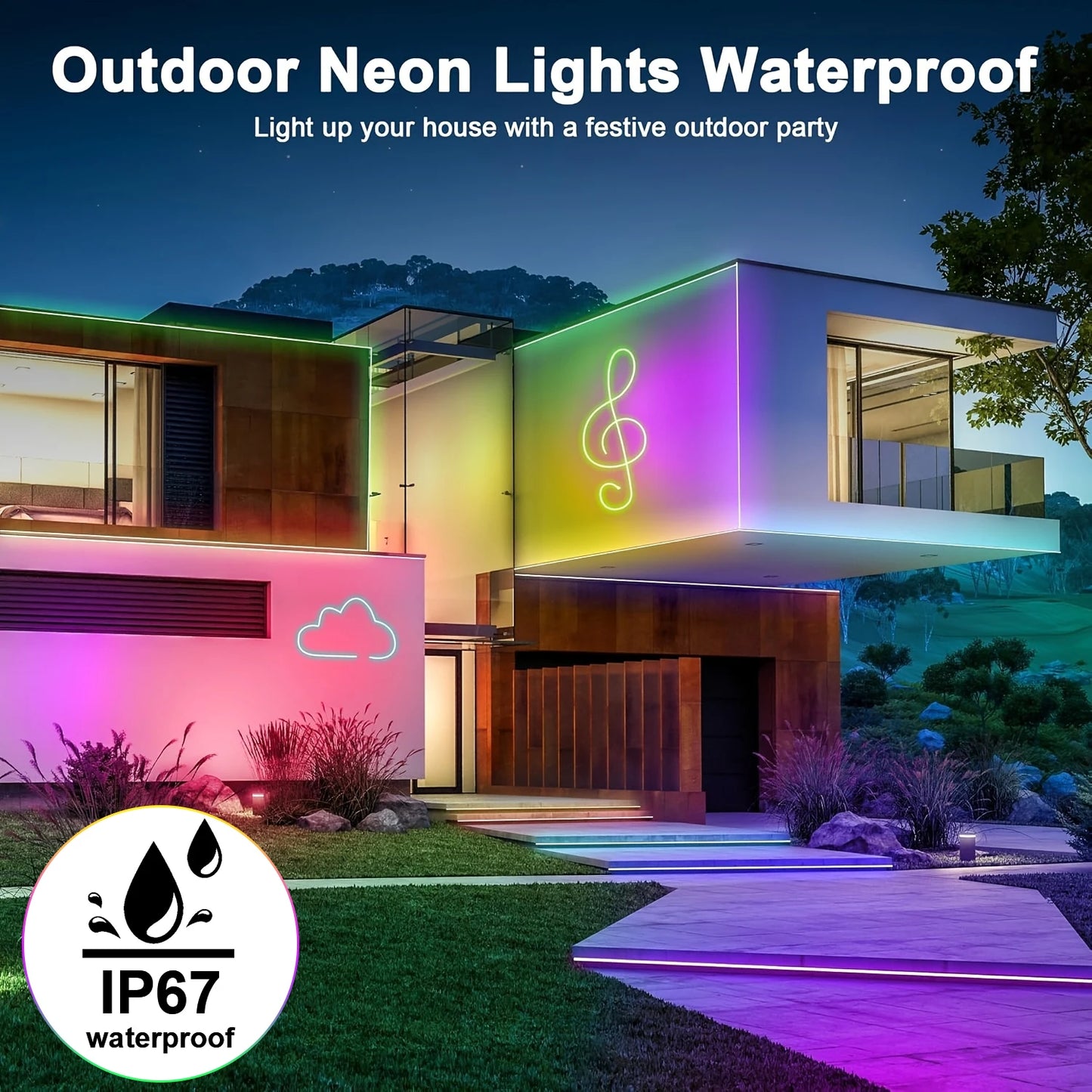 LED-Neon-Lichterkette mit App-/Fernbedienungssteuerung, 24 V, Musiksynchronisation, wasserdicht, flexibel, DIY-Design, RGB-Streifen