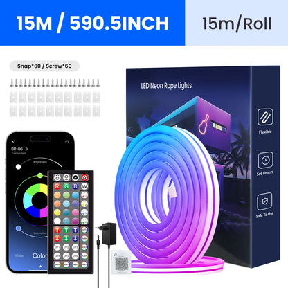 Neon-Lichterkette, flexible LED-Lichterkette mit App-/Fernbedienungssteuerung,  IP65 RGB-LED-Neonlichter für den Außenbereich