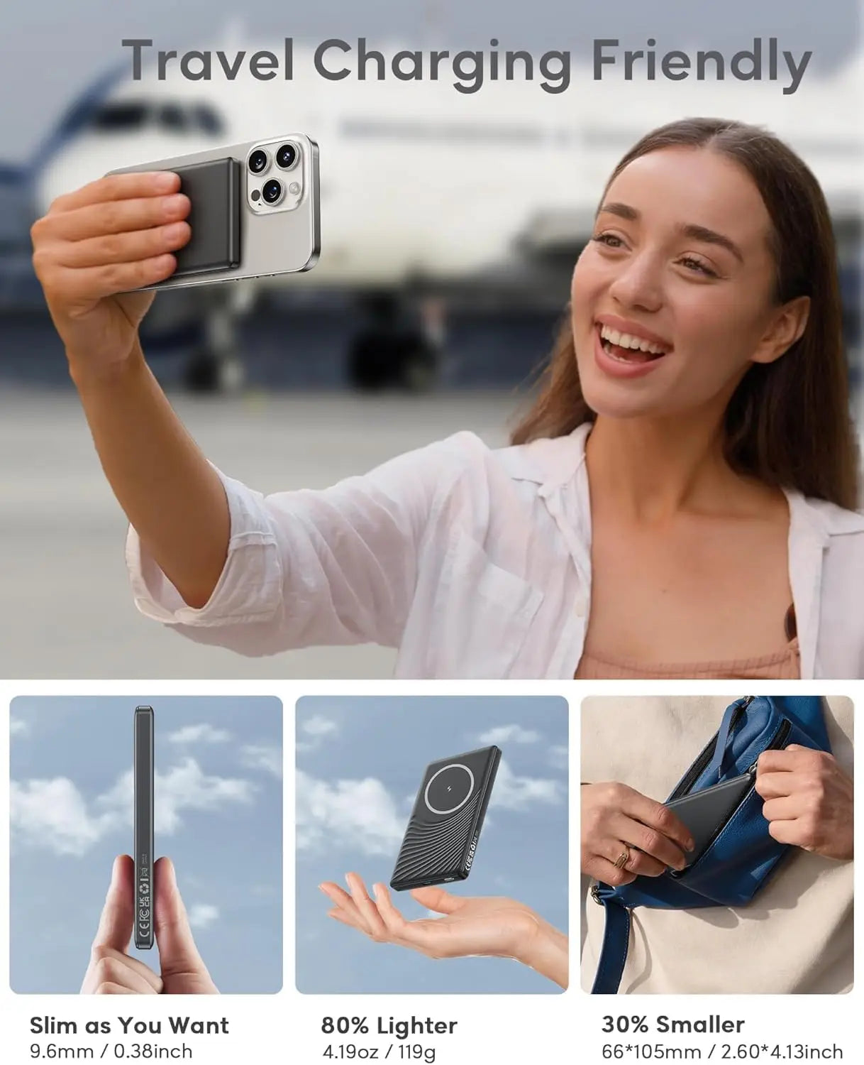 5000mAh Magnetische Powerbank, Kabelloses und 20W Schnellladegerät, für iPhone, Samsung (Typ-C), Tragbarer Reise-Handyakku.