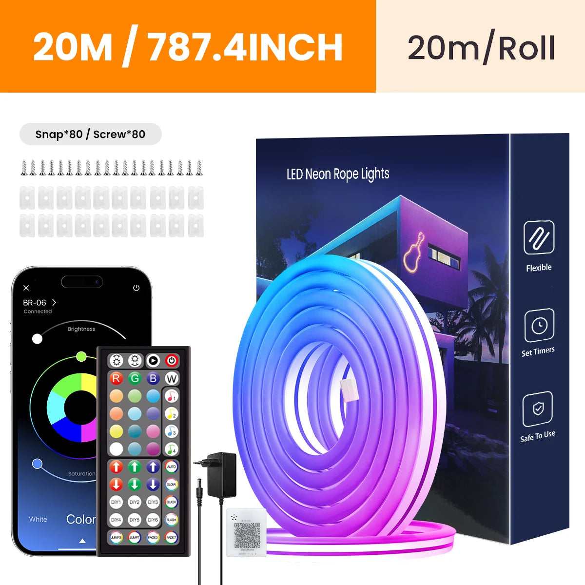Neon-Lichterkette, flexible LED-Lichterkette mit App-/Fernbedienungssteuerung,  IP65 RGB-LED-Neonlichter für den Außenbereich