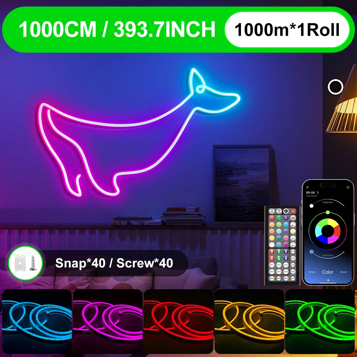 LED-Neon-Lichterkette mit App-/Fernbedienungssteuerung, 24 V, Musiksynchronisation, wasserdicht, flexibel, DIY-Design, RGB-Streifen