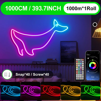 LED-Neon-Lichterkette mit App-/Fernbedienungssteuerung, 24 V, Musiksynchronisation, wasserdicht, flexibel, DIY-Design, RGB-Streifen