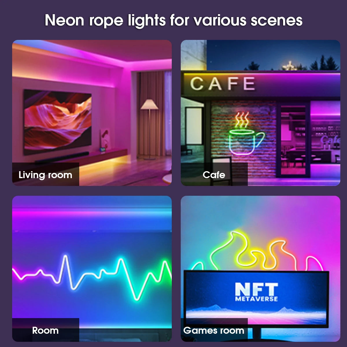 LED-Neon-Lichterkette mit App-/Fernbedienungssteuerung, 24 V, Musiksynchronisation, wasserdicht, flexibel, DIY-Design, RGB-Streifen