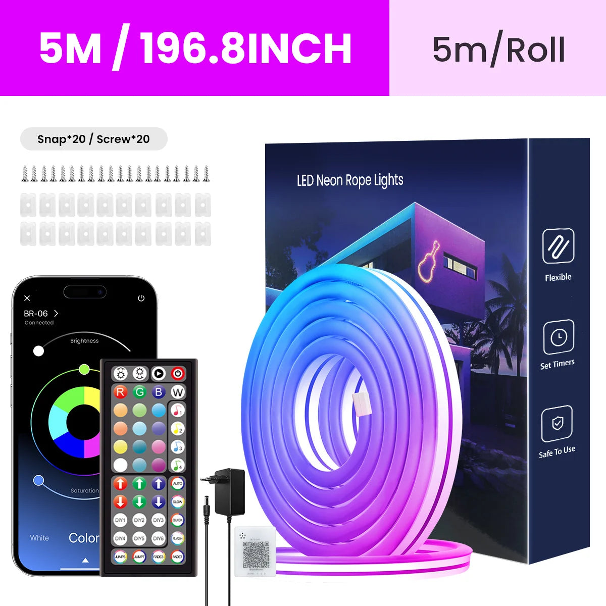 Neon-Lichterkette, flexible LED-Lichterkette mit App-/Fernbedienungssteuerung,  IP65 RGB-LED-Neonlichter für den Außenbereich