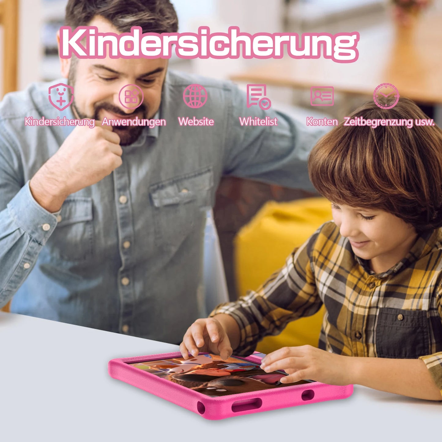 Android-Tablet für Kinder, 10,1 Zoll, Octa-Core mit Hülle, 64 GB, erweiterbar, Kindersicherung, Dual-Kamera