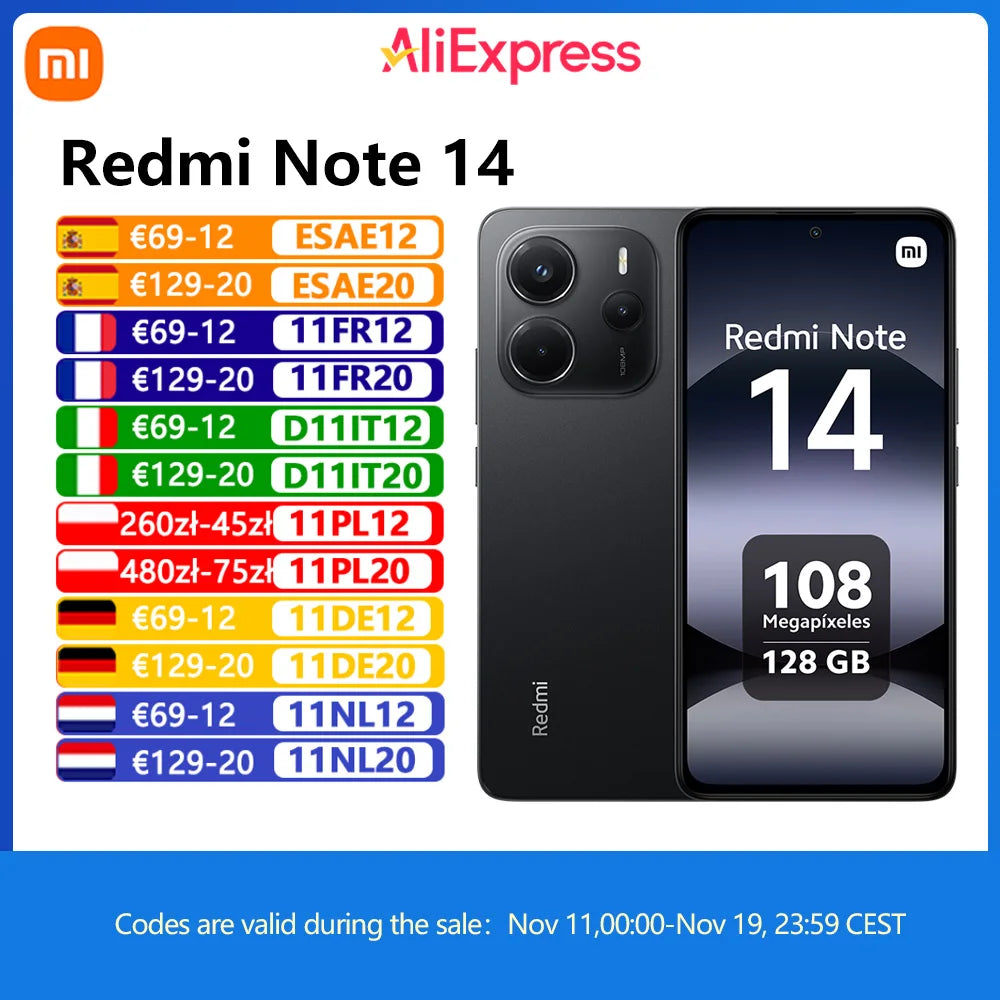 Xiaomi Redmi Note 14 4G NFC Helium G99-Ultra 6,67 Zoll AMOLED-Display , 108-MP-Kamera  5500-mAh-Akku