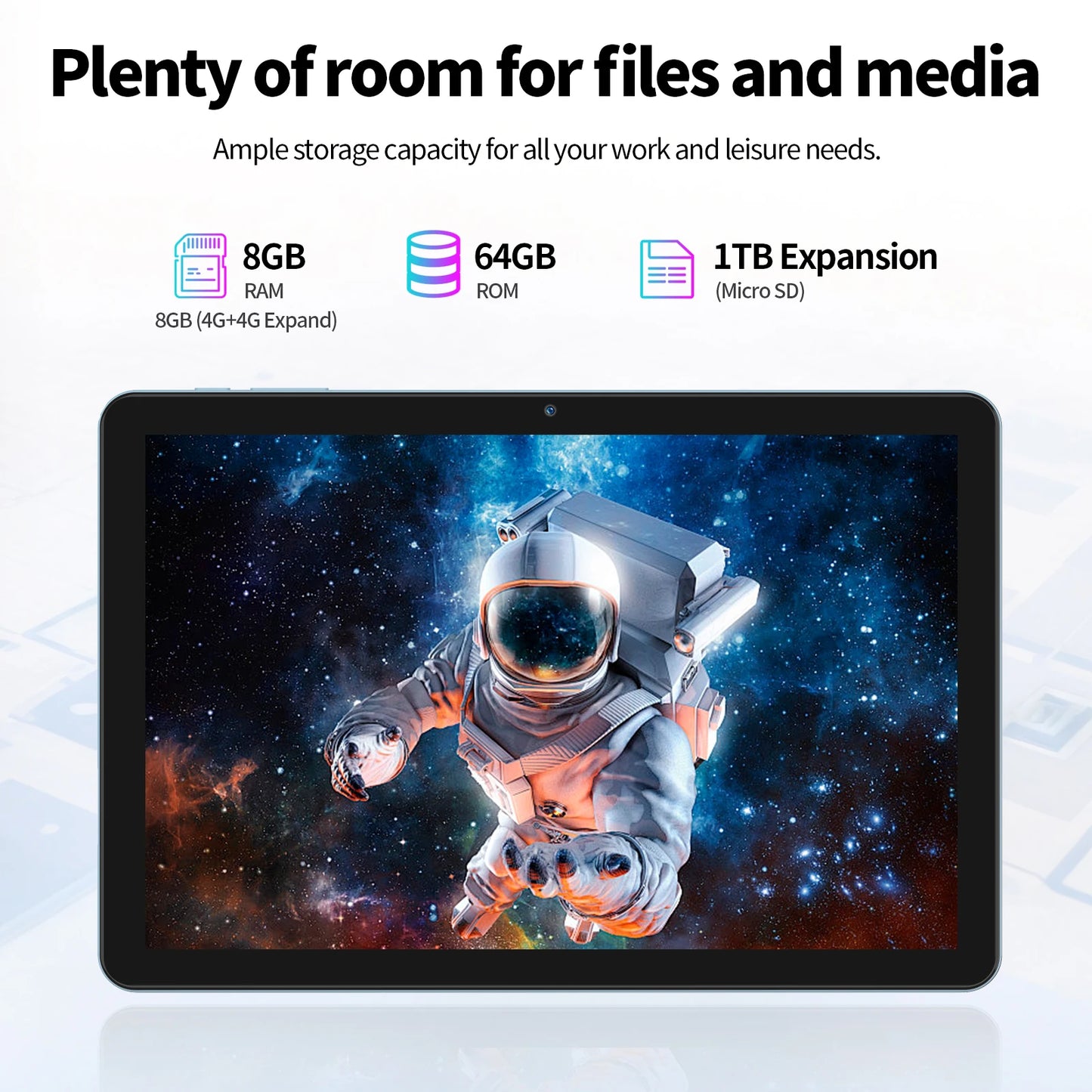 Android-Tablet mit Octa-Core-Prozessor, 8 GB (4 + 4 GB virtuell) RAM, 64 GB ROM, Dual-Kamera