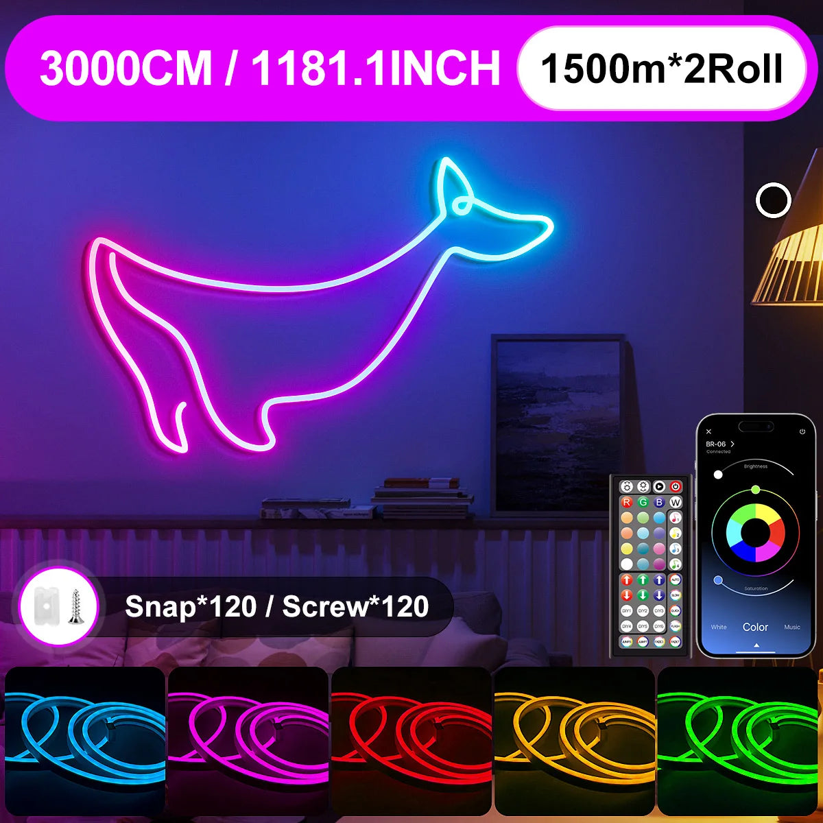 LED-Neon-Lichterkette mit App-/Fernbedienungssteuerung, 24 V, Musiksynchronisation, wasserdicht, flexibel, DIY-Design, RGB-Streifen
