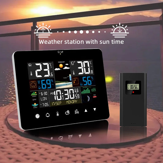 Multifunktionale Wetterstation mit Wecker, Touchscreen, Thermometer, Hygrometer, drahtlosem Sensor und Hygrothermograph