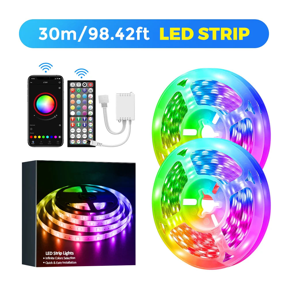 Intelligente LED-Streifen mit Kleberückseite, RGB-Streifenlampe mit 16 Millionen Farben, App-/Fernbedienungssteuerung, einstellbarer Helligkeit und Musiksynchronisation