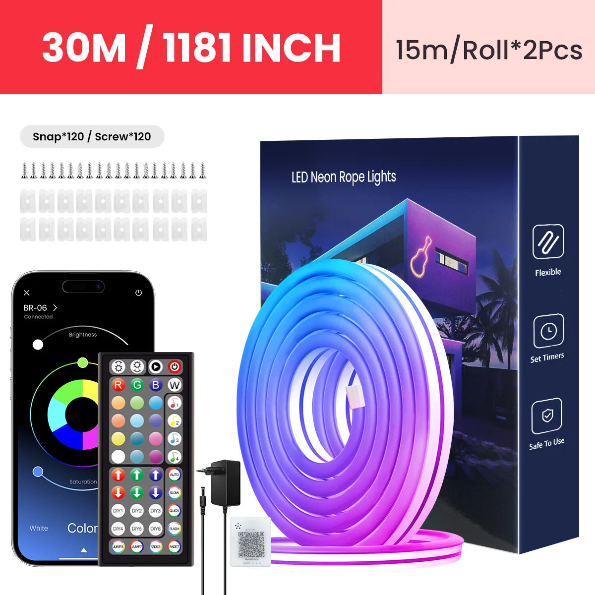 Neon-Lichterkette, flexible LED-Lichterkette mit App-/Fernbedienungssteuerung,  IP65 RGB-LED-Neonlichter für den Außenbereich