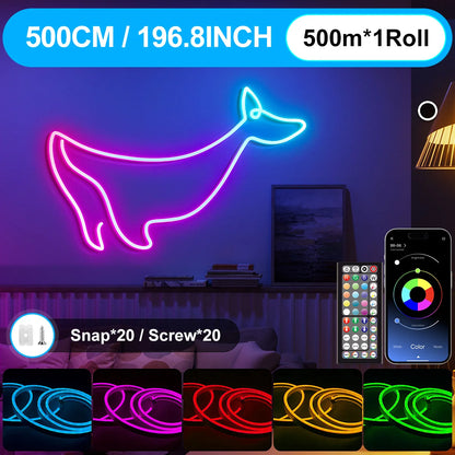 LED-Neon-Lichterkette mit App-/Fernbedienungssteuerung, 24 V, Musiksynchronisation, wasserdicht, flexibel, DIY-Design, RGB-Streifen
