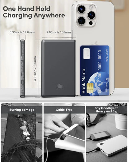 5000mAh Magnetische Powerbank, Kabelloses und 20W Schnellladegerät, für iPhone, Samsung (Typ-C), Tragbarer Reise-Handyakku.