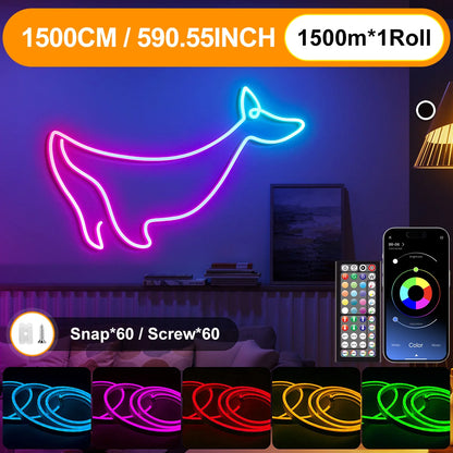 LED-Neon-Lichterkette mit App-/Fernbedienungssteuerung, 24 V, Musiksynchronisation, wasserdicht, flexibel, DIY-Design, RGB-Streifen