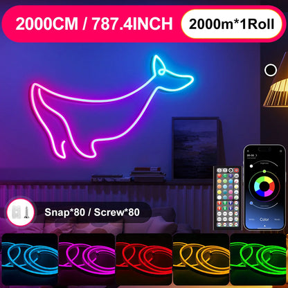 LED-Neon-Lichterkette mit App-/Fernbedienungssteuerung, 24 V, Musiksynchronisation, wasserdicht, flexibel, DIY-Design, RGB-Streifen