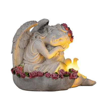 Engel Figur Gartendeko Solar Gartenfiguren Außen LED 20x21x16 Schutzengel Vogeltränke