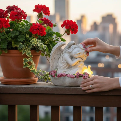 Engel Figur Gartendeko Solar Gartenfiguren Außen LED 20x21x16 Schutzengel Vogeltränke