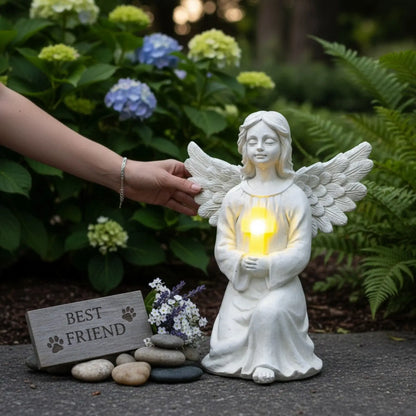Engel Figur Gartendeko Solar Gartenfiguren Außen LED 22x16 Schutzengel Grab