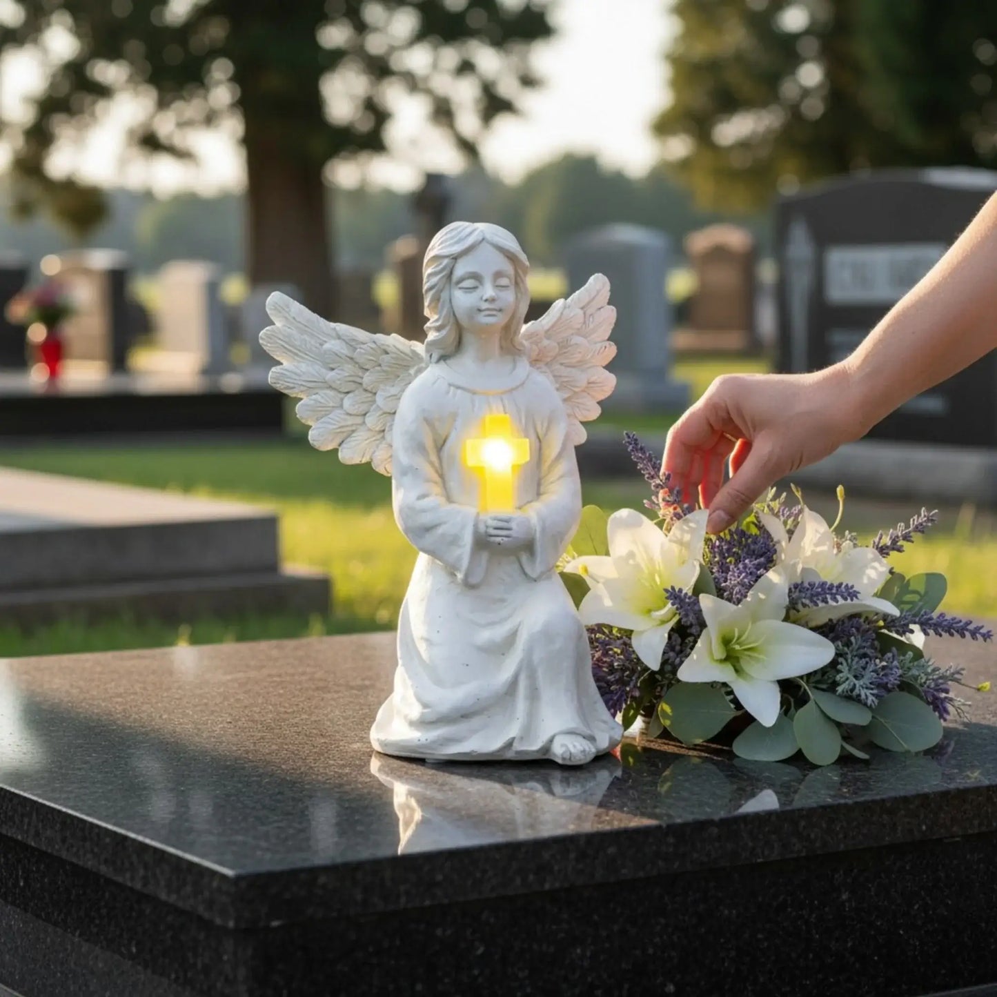 Engel Figur Gartendeko Solar Gartenfiguren Außen LED 22x16 Schutzengel Grab
