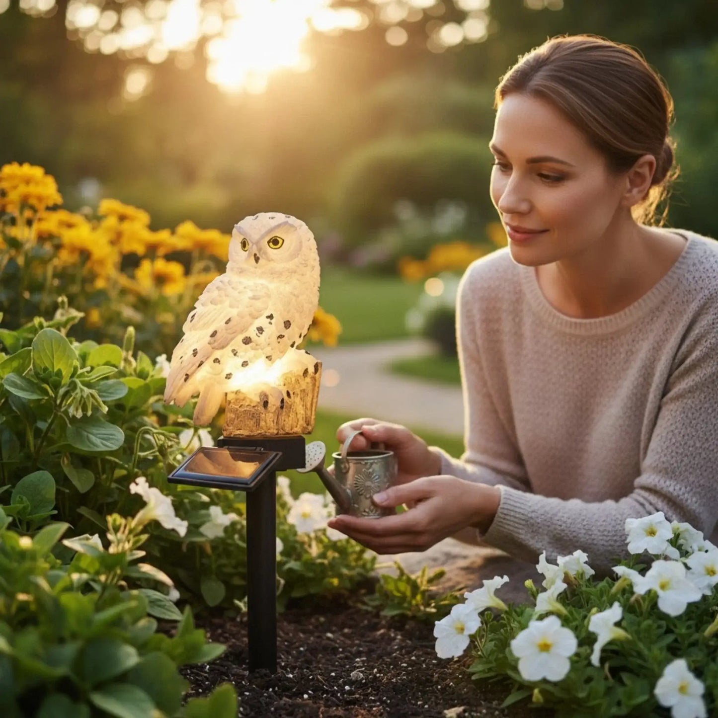 Eule Schneeeule Solarleuchte Lampe Garten Laterne Solar Figur Beleuchtung Gartenstecker