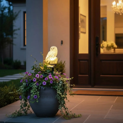 Eule Schneeeule Solarleuchte Lampe Garten Laterne Solar Figur Beleuchtung Gartenstecker