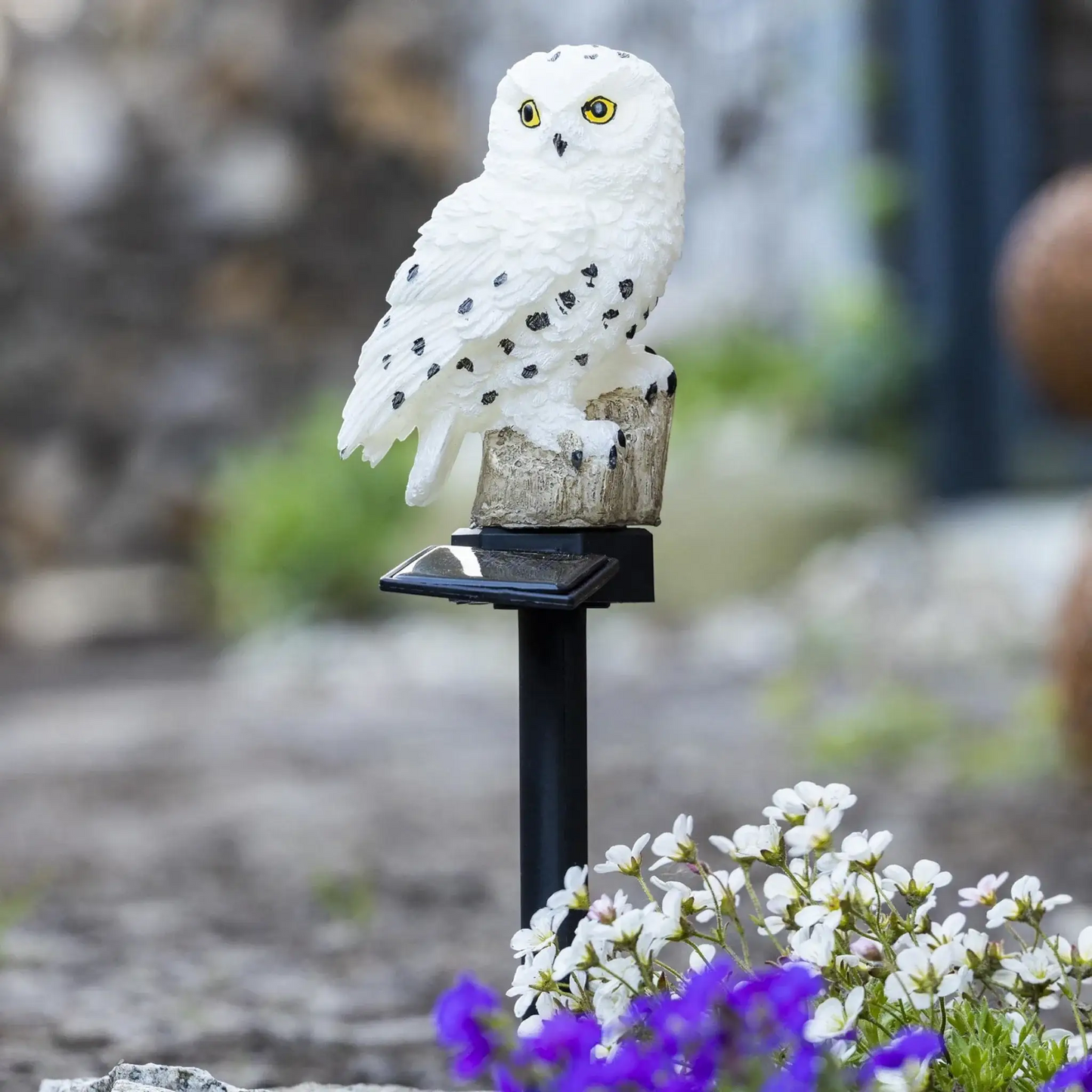 Eule Schneeeule Solarleuchte Lampe Garten Laterne Solar Figur Beleuchtung Gartenstecker
