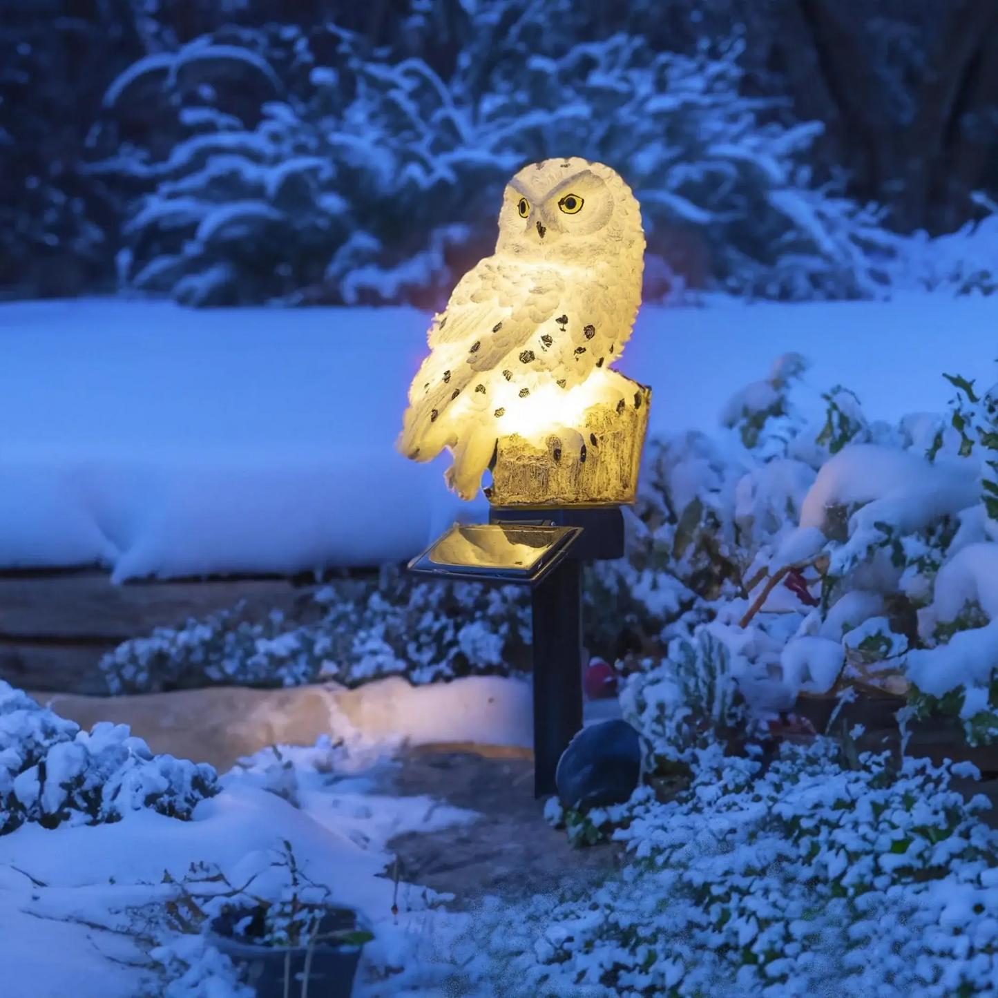 Eule Schneeeule Solarleuchte Lampe Garten Laterne Solar Figur Beleuchtung Gartenstecker