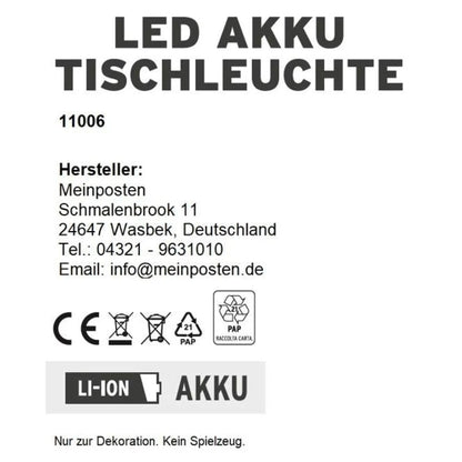 Lampe LED ohne Kabel Touch Tischleuchte Tischlampe Leuchte kabellos dimmbar