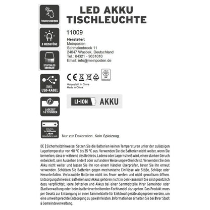 Lampe LED ohne Kabel Touch Tischleuchte Tischlampe Leuchte kabellos dimmbar