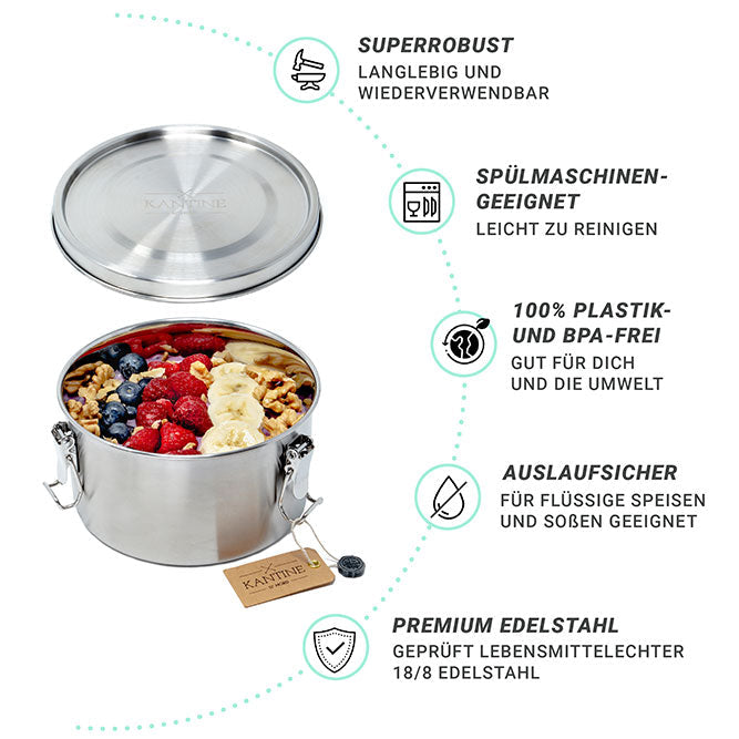 Lunchbox „Tiffin“ – auslaufsichere Edelstahl-Frischhaltedose, 1.200 ml