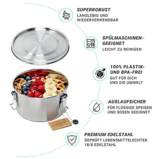 Lunchbox „Tiffin“ – auslaufsichere Edelstahl-Frischhaltedose, 1.200 ml